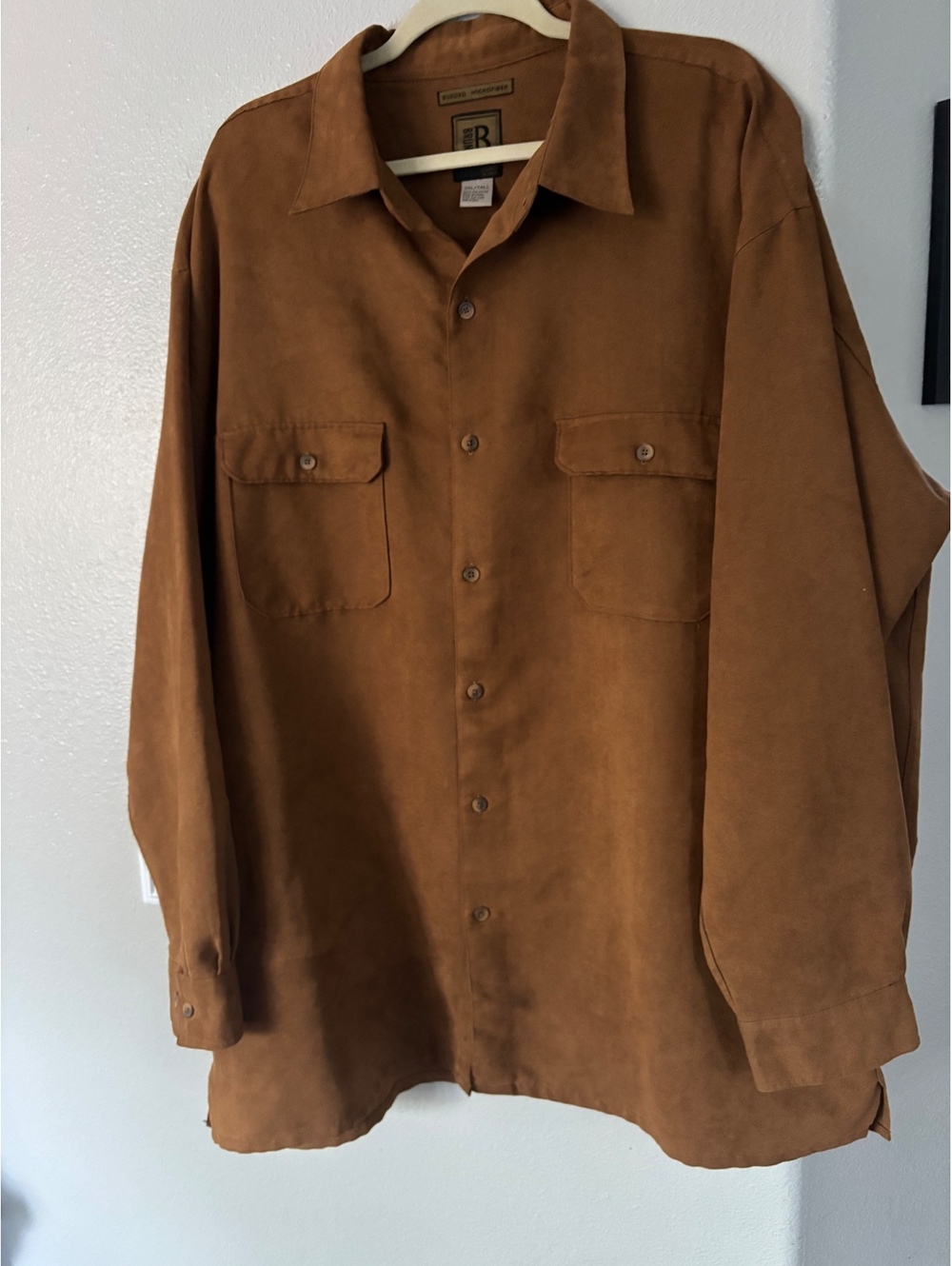 Bruno B Sueded Microfiber Button Down Shirt Brown Mens 3XL Tall Vintage